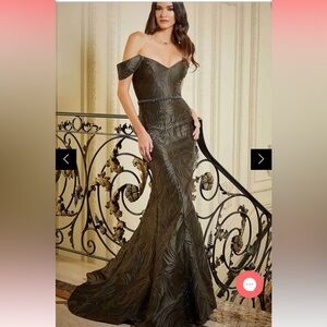 Olive green MGNY brocade formal evening gown size 8